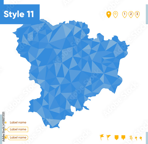 Volgograd Region, Russia - blue low poly map, polygonal map. Outline map. Vector illustration.