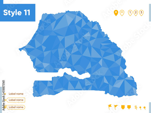 Senegal - blue low poly map, polygonal map. Outline map. Vector illustration.