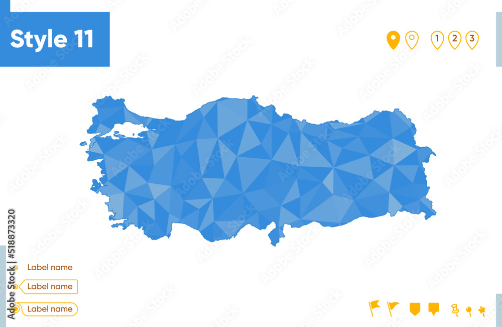 Turkey - blue low poly map, polygonal map. Outline map. Vector illustration.