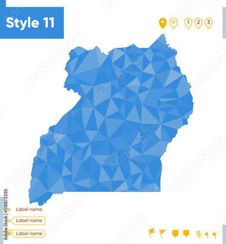 Uganda - blue low poly map, polygonal map. Outline map. Vector illustration.