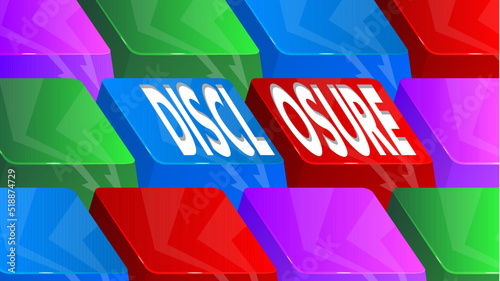 Computer Keyboard with Disclosure text. Close-up of an electronic Computer Device part, keypad.