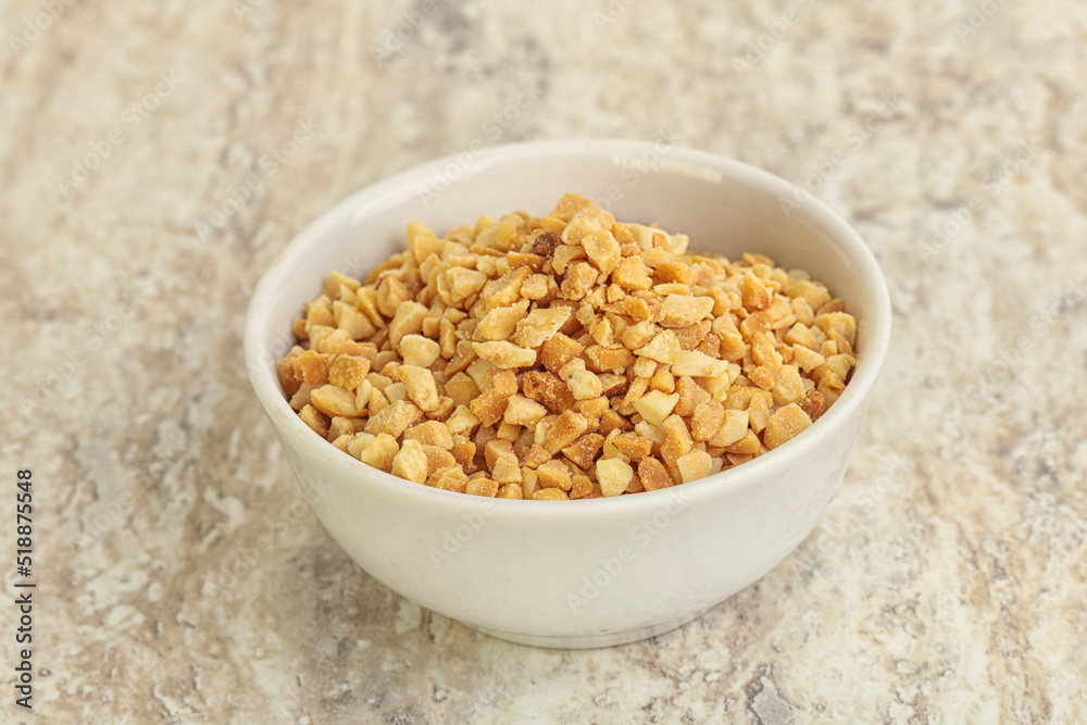 Crunched roasted peanut in the bowl Crunched roasted peanut in the bowl