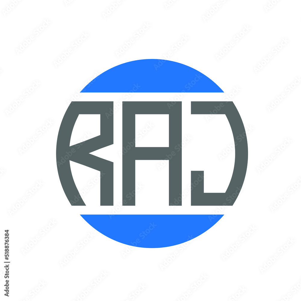 RAJ letter circle shape logo design on white background with black and blue colour. RAJ creative initials letter logo concept. RAJ letter design.
 - obrazy, fototapety, plakaty 