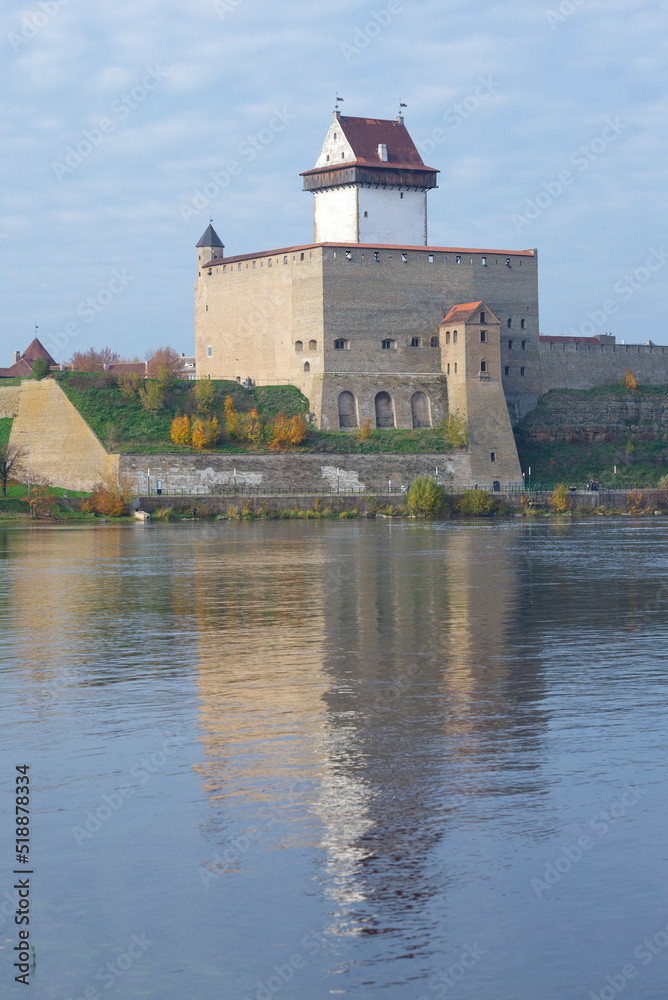 View of the medieval Herman castle on a October morning. Narva, Estonia