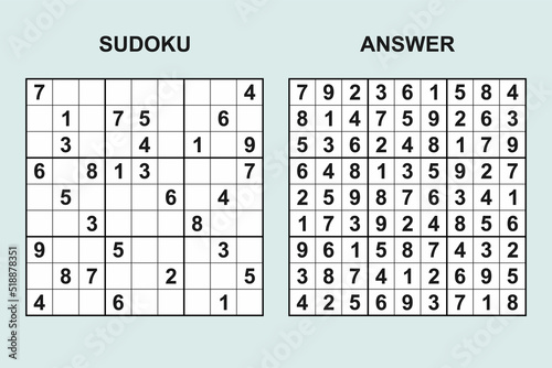 Vector sudoku with answer 463. Puzzle game with numbers.
