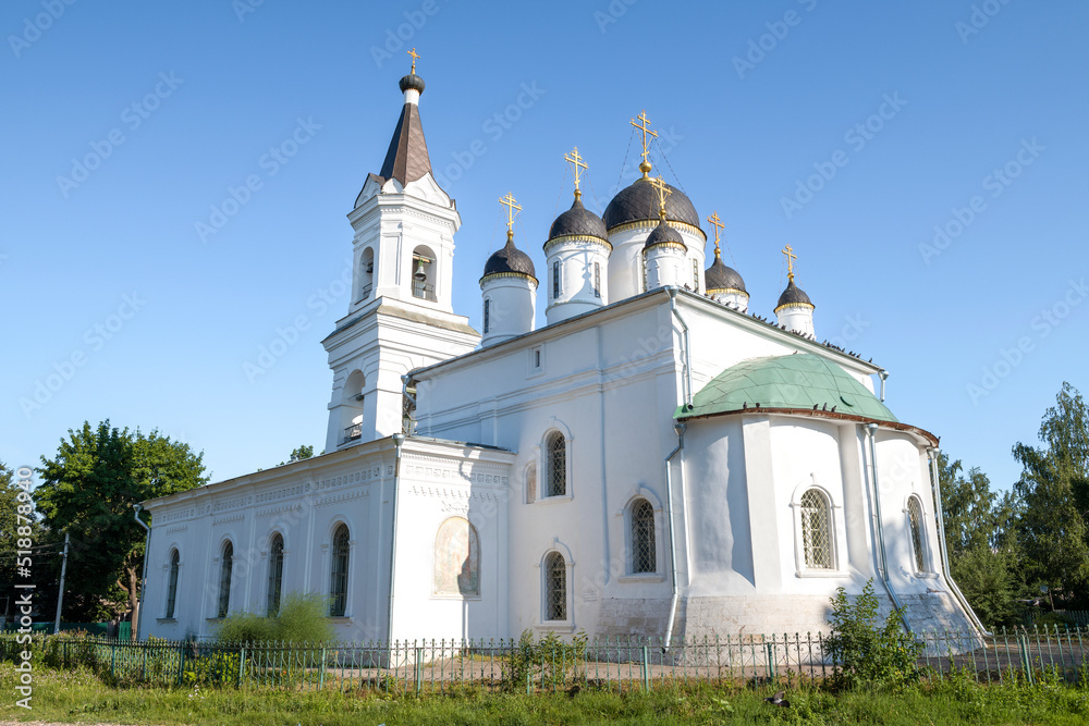 Church of the Life-Giving Trinity (White Trinity) close-up on a sunny July day. Tver, Russia