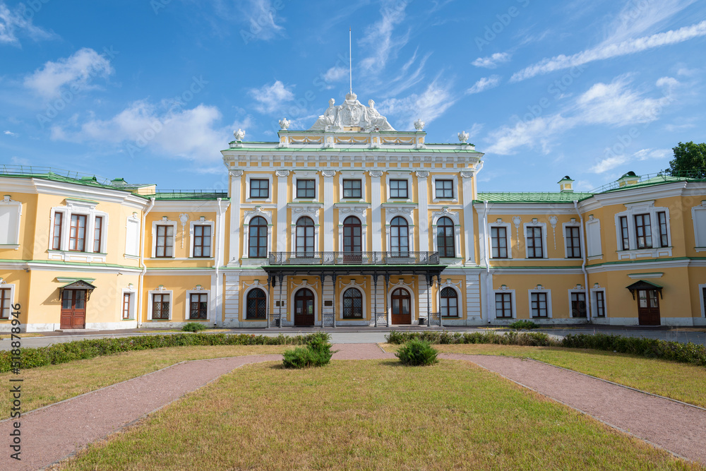 Facade of the ancient Imperial Travel Palace on a sunny July day. Tver, Russia