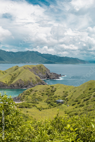 vertical shot of coastal landscape with vegetation and rocks on an island in Costa Rica