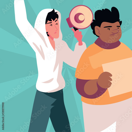 men with megaphone democracy