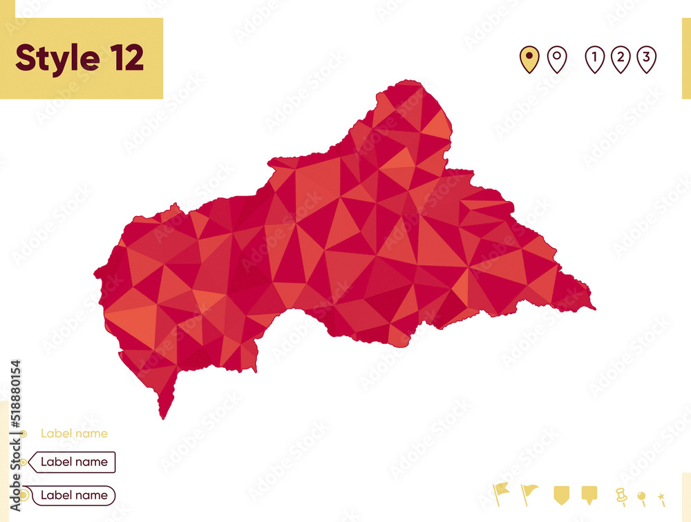 Central African Republic - red low poly map, polygonal map. Outline map ...