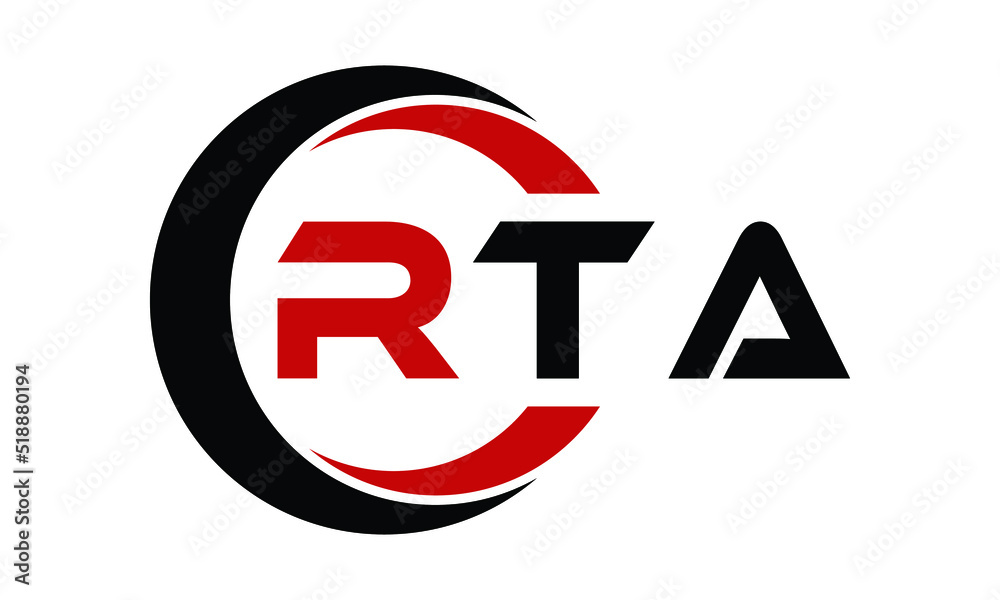 RTA three letter swoosh logo design vector template monogram logo