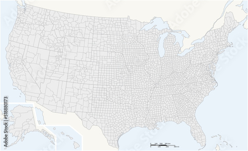 Vector outline map of the states and counties in the United States