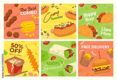 Restaurant food offer at social media post set