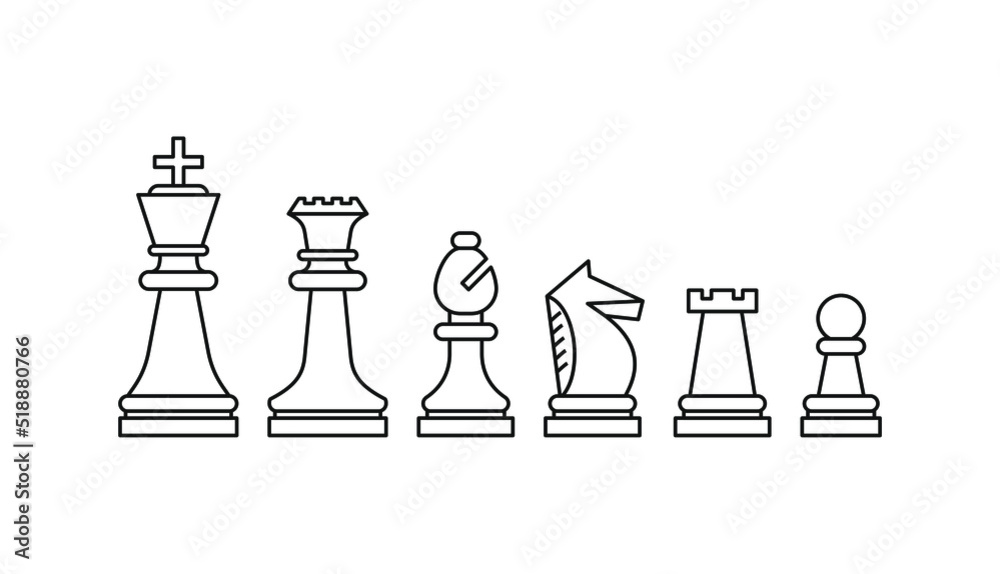 chess white pieces set vector icon line art chess white pieces set vector icon line art