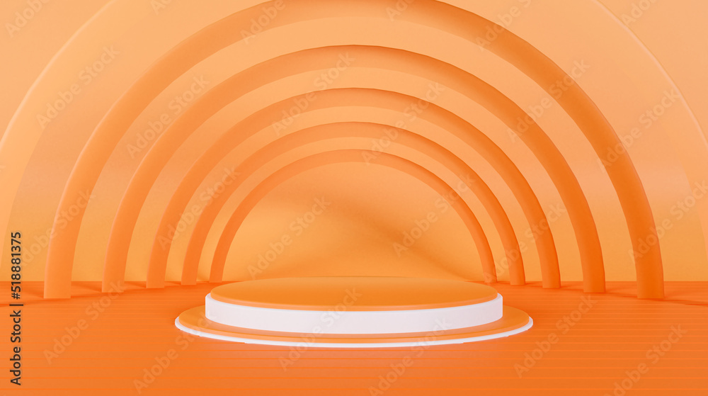 Naklejka premium 3d illustration podium display with orange and white color