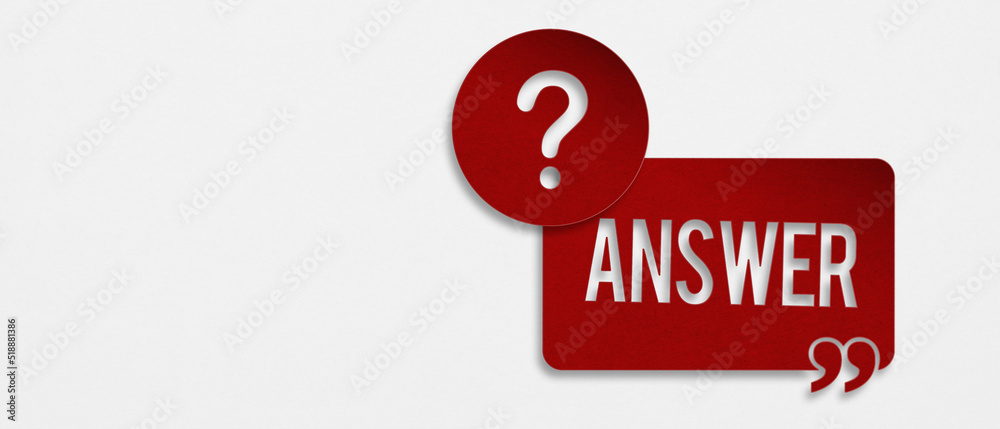 question mark sign and answer text on red paper cut with grunge grey ...