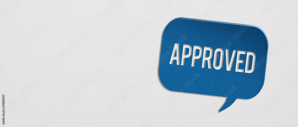 approved text on blue bubble speech paper cut with grunge grey texture background included copy space approved text on blue bubble speech paper cut with grunge grey texture background included copy space