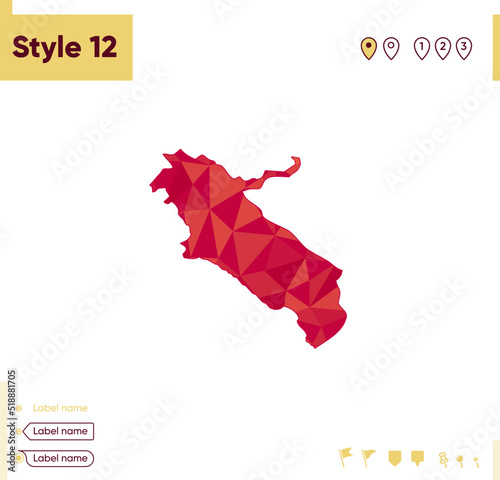 Ilam, Iran - red low poly map, polygonal map. Outline map. Vector illustration. photo