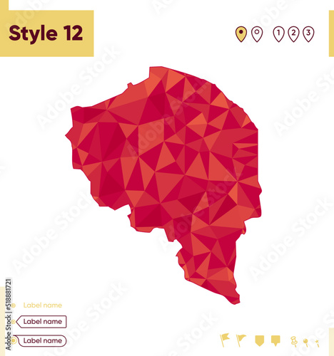 Kerman, Iran - red low poly map, polygonal map. Outline map. Vector illustration.