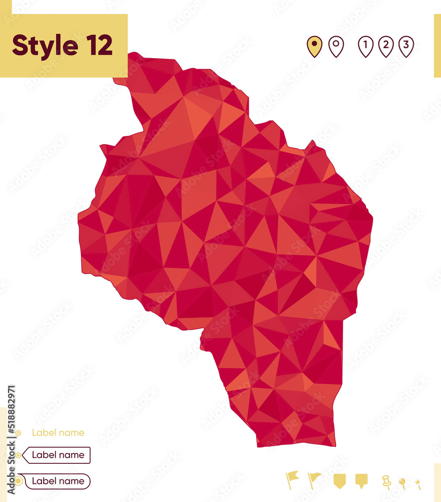 Govi Altai, Mongolia - red low poly map, polygonal map. Outline map. Vector illustration. Govi Altai, Mongolia - red low poly map, polygonal map. Outline map. Vector illustration.