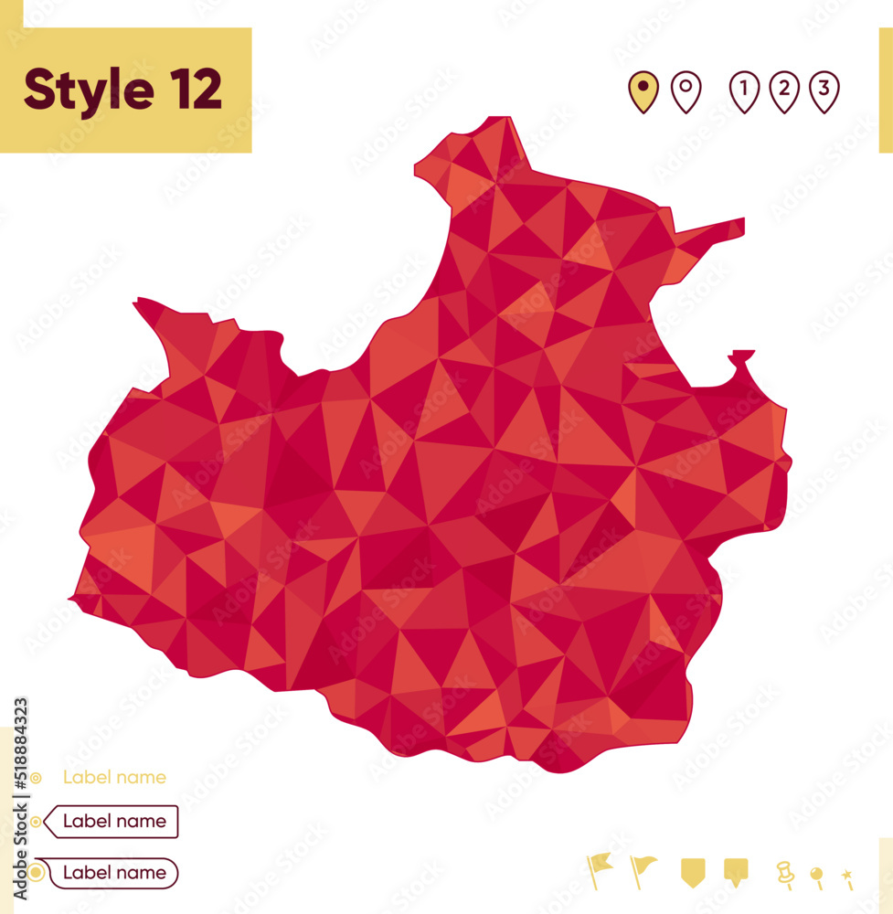 Karachayevo Circassian Republic, Russia - red low poly map, polygonal map. Outline map. Vector illustration.