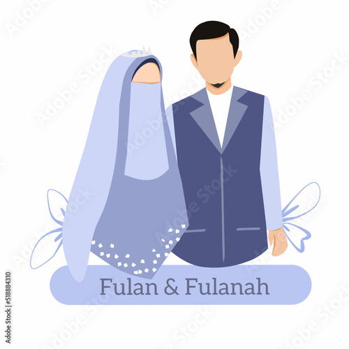 illustration of married muslim couple wearing niqab and muslim wedding dress