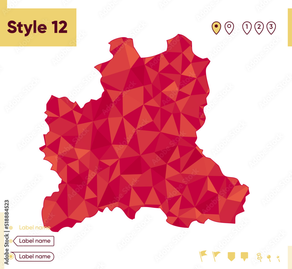 Lipetsk Region, Russia - red low poly map, polygonal map. Outline map. Vector illustration.