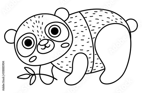 Vector black and white panda bear icon. Endangered species line illustration. Cute extinct animal. Funny wild animal illustration for kids. Nature protection concept or coloring page.