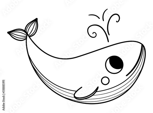 Vector black and white blue whale icon. Endangered species line illustration. Cute extinct fish isolated on white background. Funny wild animal illustration for kids. Nature protection coloring page.