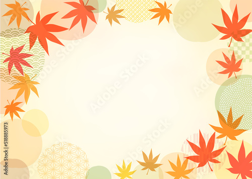 紅葉、手描き、抽象的,幾何学的な水彩フレームデザイン