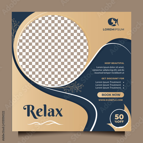 Minimalist Beauty center template for social media post and banner promotion. Square vector design of professional hair salon & spa, yoga, meditation, cosmetic sale, skin treatment, pedicure, etc