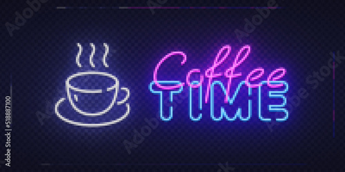 Coffee Time neon for banner design. Vintage style design. Vector isolated icon