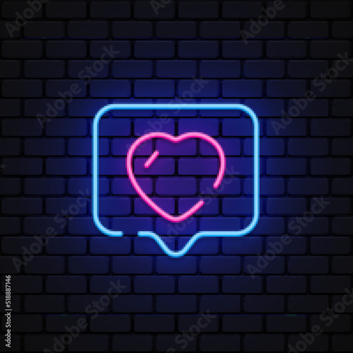 Like neon on blue background. Social media app. Neon heart. Vector isolated icon