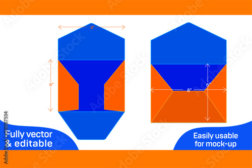 Envelope packaging 6x8 inch dieline template and 3D envelope design photo