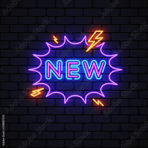New modern neon text, great design for any purposes. Neon label. Light blue background. Vector template