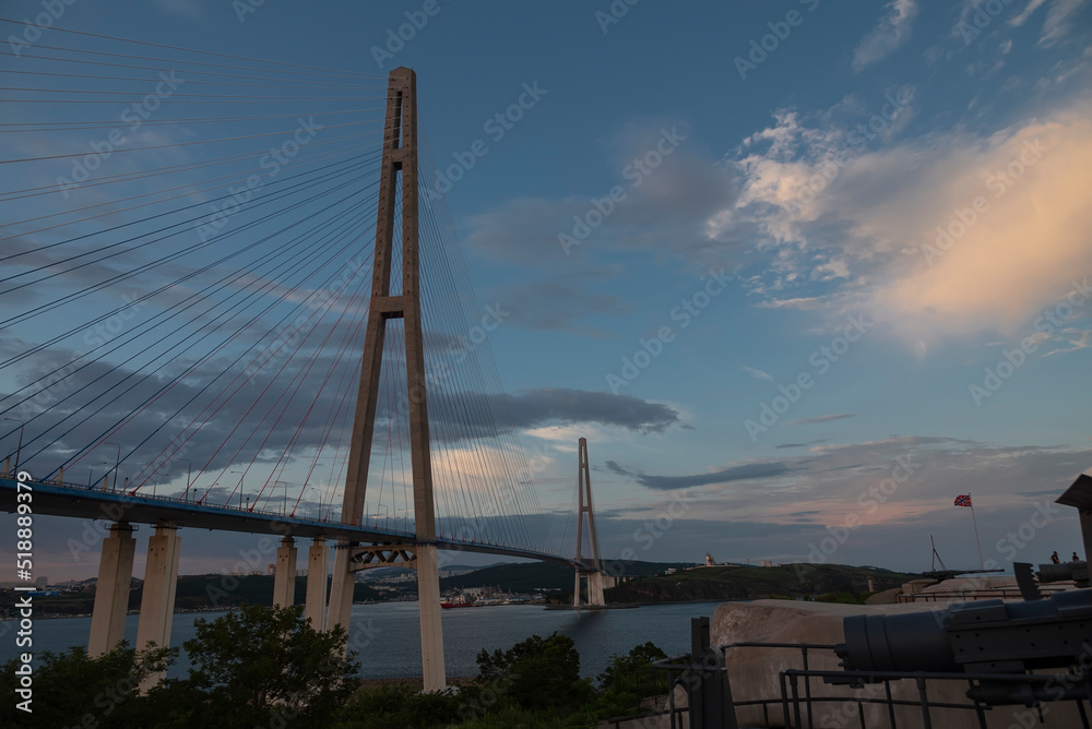 Fototapeta premium Russian bridge across the Eastern Bosphorus Strait in Vladivostok