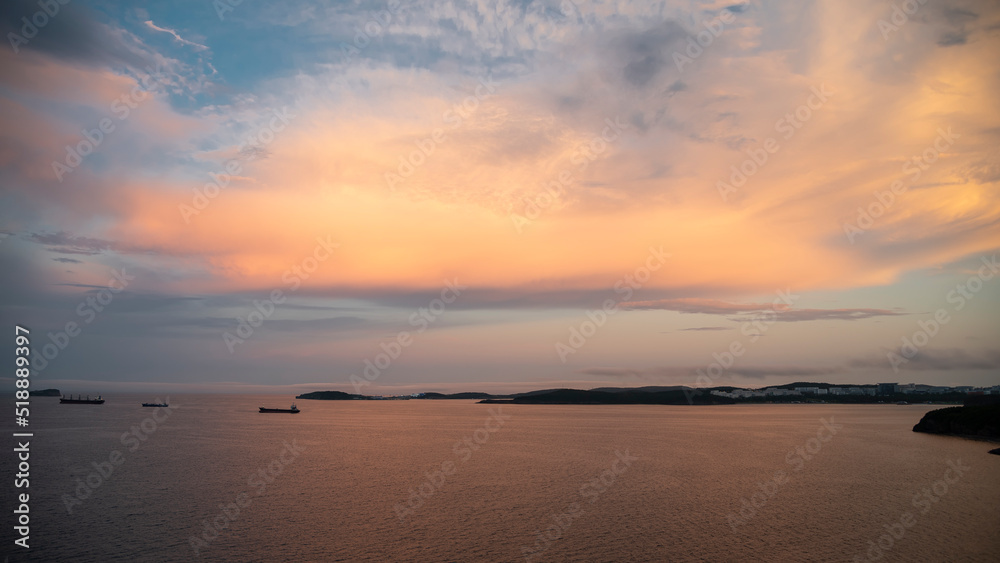 beautiful seascape, sunset sky. Vladivostok 
