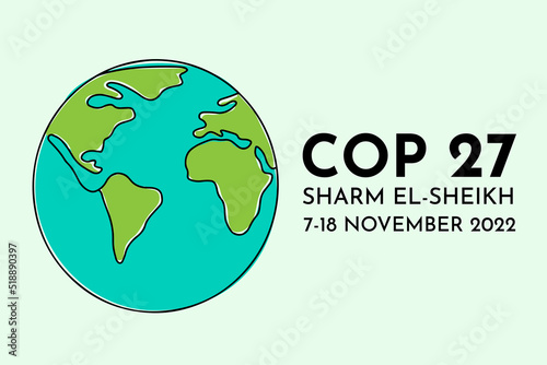 UN Climate Change Conference 2022 UNFCCC COP 27 vector banner design with planet outline color icon. International climat change summit poster. photo