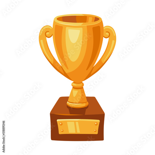 Winner cup in cartoon style, vector illustration. Award for first place in sports game. Golden trophy to the winner of the competition. Isolated element on a white background. Graphic icon of prize