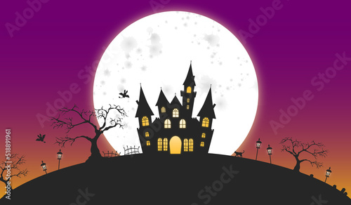 月とお屋敷 ハロウィン背景 / 夕暮れ photo