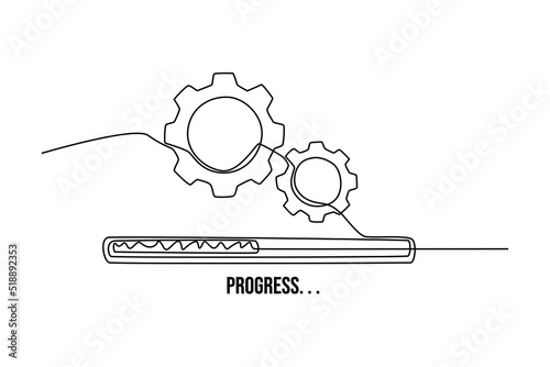 Continuous one line drawing gear with progress bars. Measurement and performance level concept. Single line draw design vector graphic illustration.