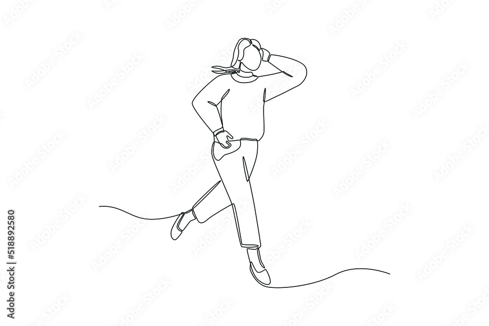 Continuous one line drawing woman running because late her event. Late concept. Single line draw design vector graphic illustration. Continuous one line drawing woman running because late her event. Late concept. Single line draw design vector graphic illustration.