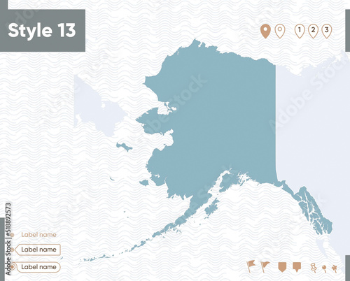 USA, Alaska - map with water, national borders and neighboring countries. Shape map.