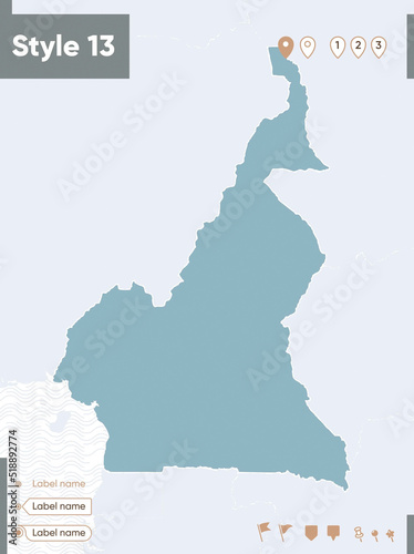 Cameroon - map with water, national borders and neighboring countries. Shape map.