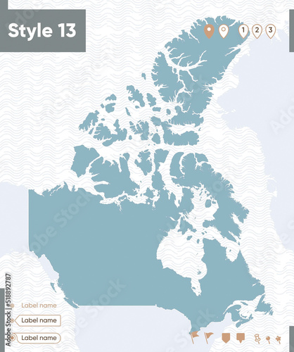 Canada - map with water, national borders and neighboring countries. Shape map.