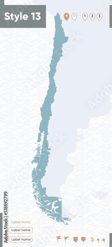 Chile - map with water, national borders and neighboring countries. Shape map.