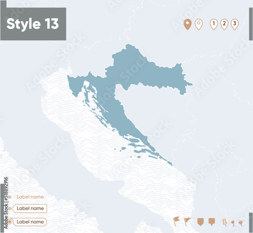 Croatia - map with water  national borders and neighboring countries. Shape map.