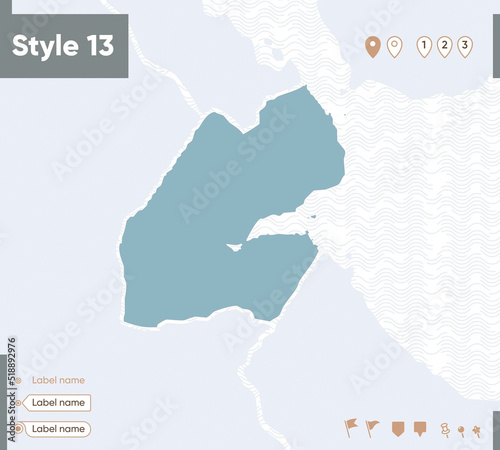 Djibouti - map with water, national borders and neighboring countries. Shape map.