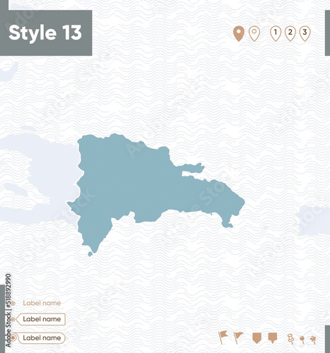 Dominican Republic - map with water, national borders and neighboring countries. Shape map.