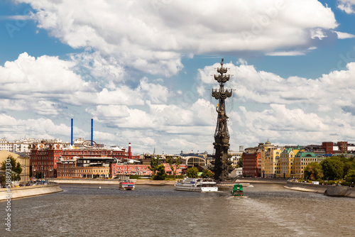 View of Moscow with the Moscow River, the Crimean embankment and the monument to the Russian Emperor Peter the Great. Russia
